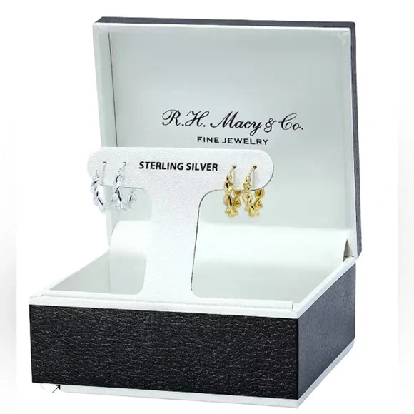 Macy's Jewelry 2pc Set Twist Small Hoop Earrings In Sterling